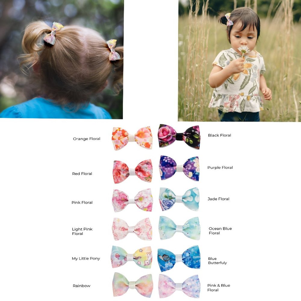 2PCs Handmade 2.5" Floral Print Hair Bows for girls or pets
